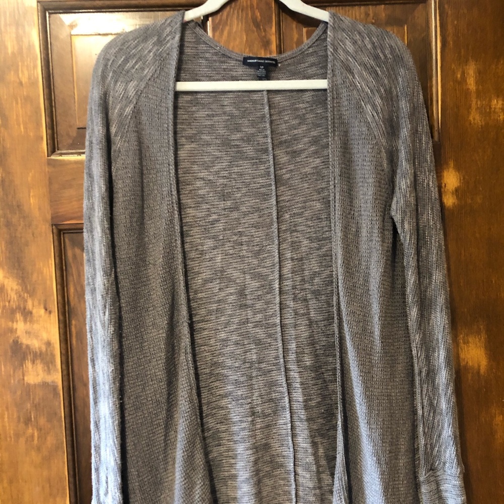 American Eagle Grey and Tan Long Cardigan Sweater